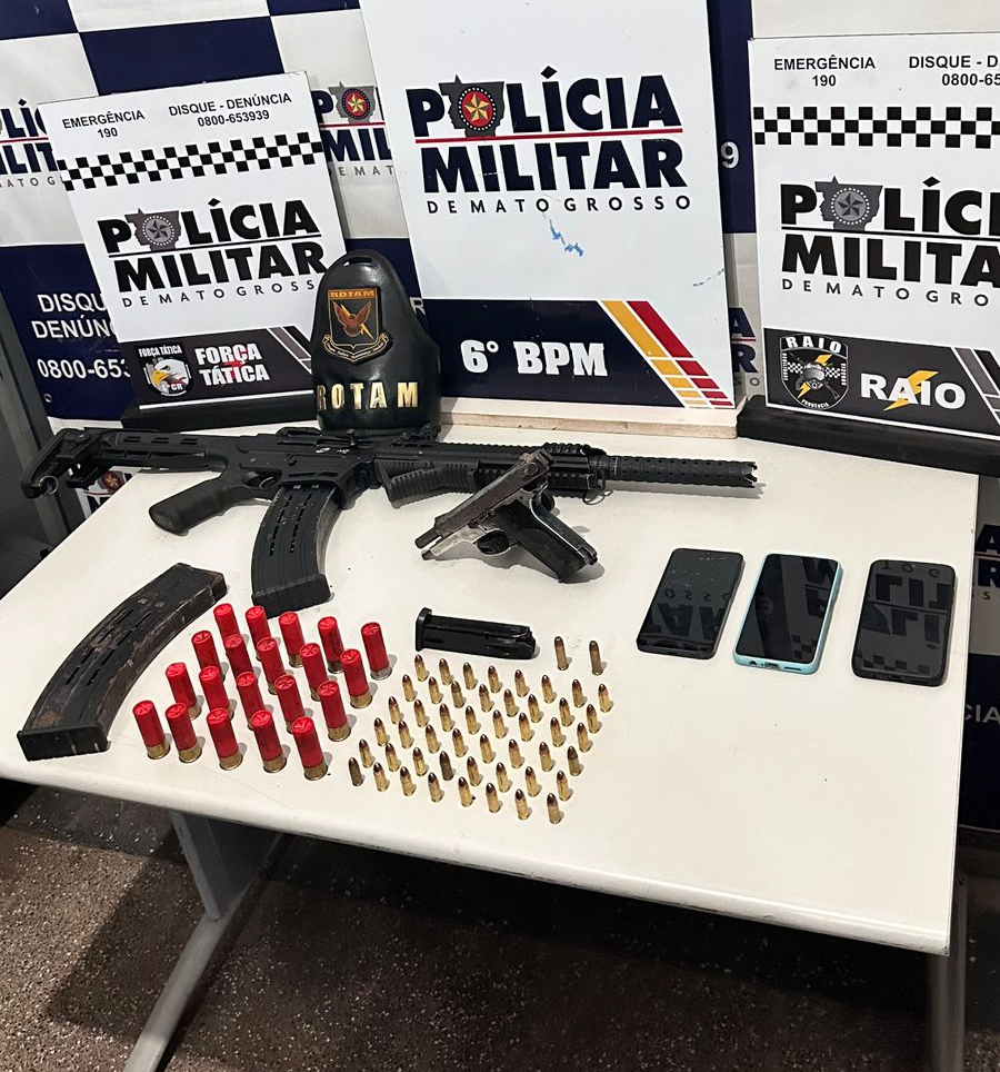 PM prende quatro faccionados, apreende armas de fogo e munições em Cáceres